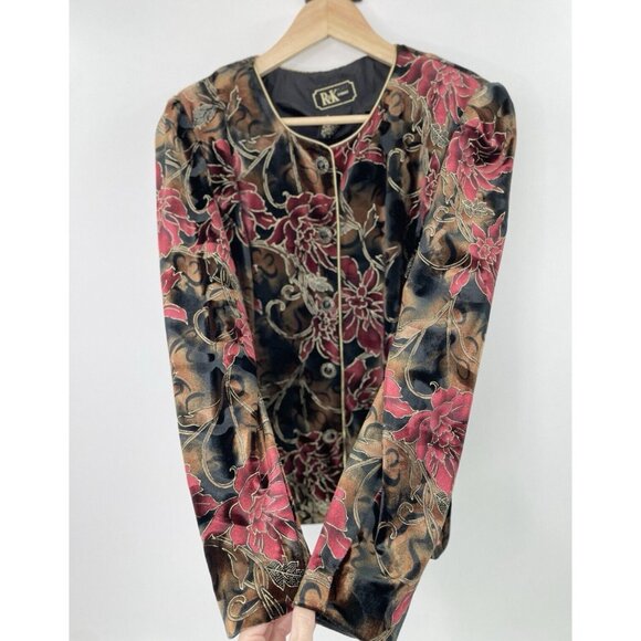 Vintage R&K Evenings Etched Floral Velvet Button-Down Blazer Size 12 Event - Picture 9 of 12